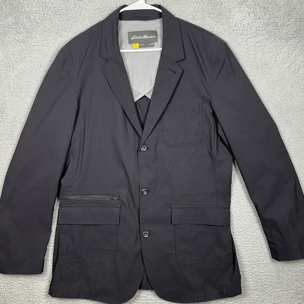 Eddie Bauer Blazer Jacket Mens T44 Charcoal Grey Travex Travel Commuter Stretch